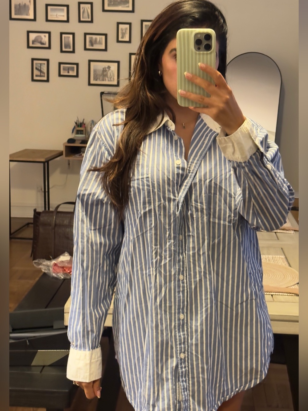 Classic Blue & White Striped Button-Up Shirt that can be used as dress